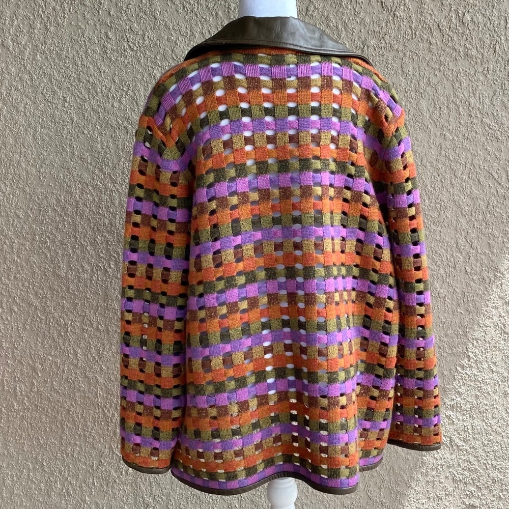 SIGRID OLSEN Open Cardigan Jacket Leather Trim Multi-Color Wool Size 1X - Picture 3 of 7
